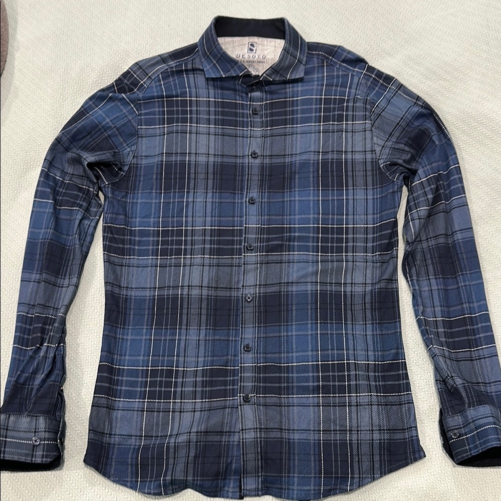 DESOTO Blue Button Down Jersey Dress Shirt